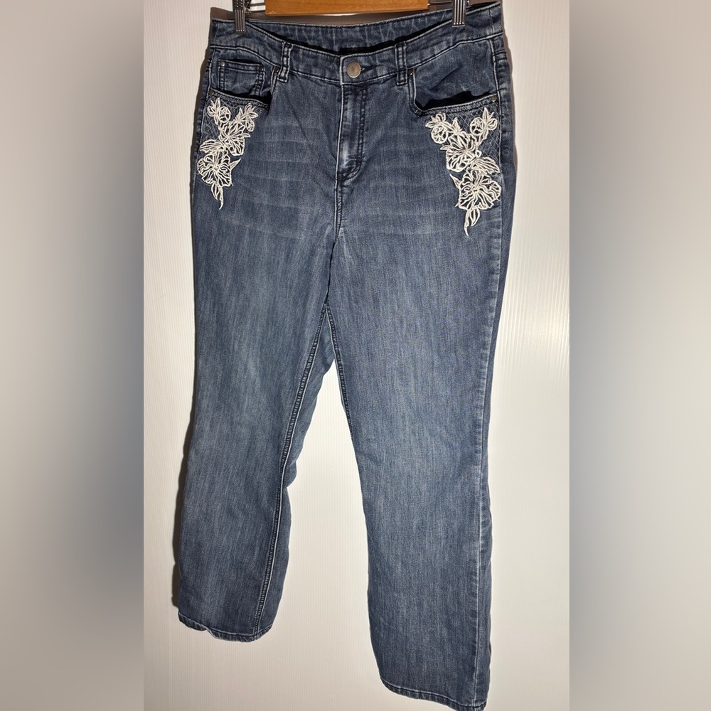 Women's Blue Embroidered Jeans